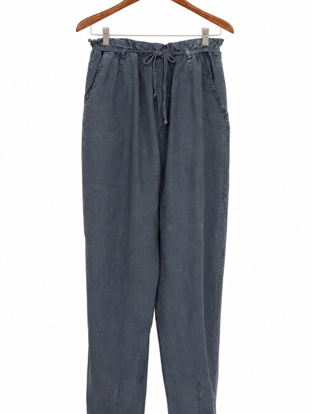 Bella Dahl Tencel Pull-On Drawstring Pants Paperbag Waist Slate Blue-Gray L